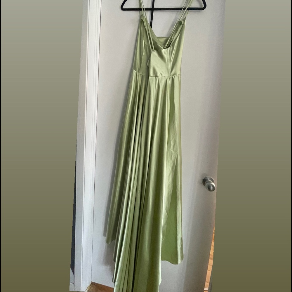 green satin prom dress